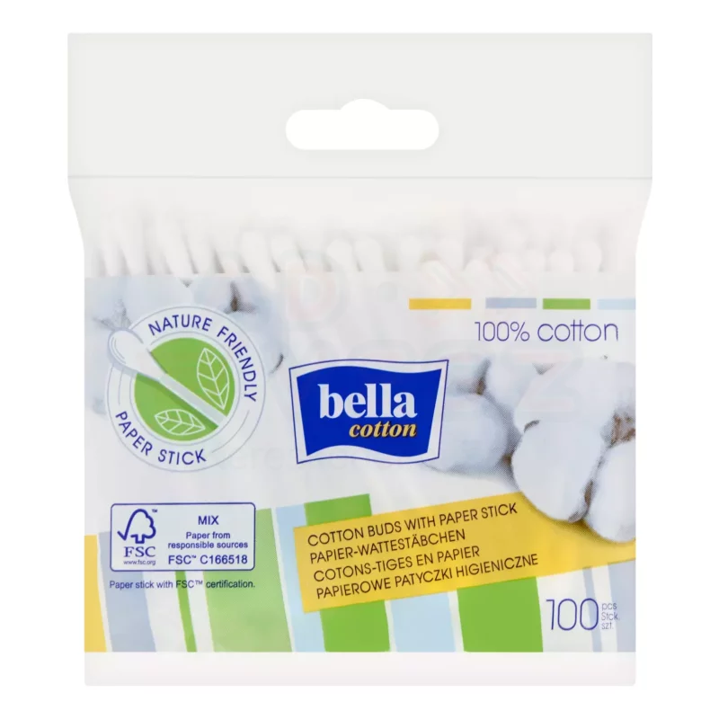 BELLA COTTON Fültisztító Pálcika, Fóliatasakos Utántöltő 100 db Kép