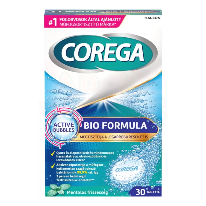 Corega Bio Formula antibakteriális hatású műfogsortisztító tabletta 30 db Kép