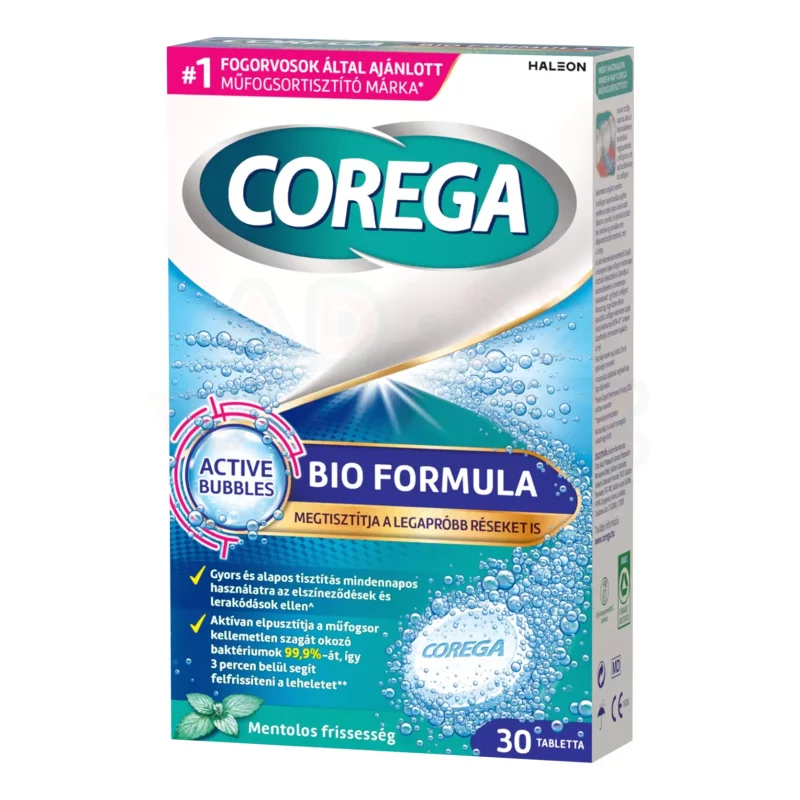 Corega Bio Formula antibakteriális hatású műfogsortisztító tabletta 30 db Kép