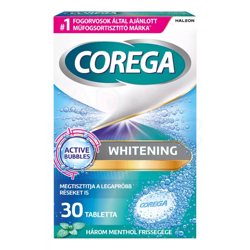 Corega Whitening antibakteriális hatású műfogsortisztító tabletta 30 db Kép
