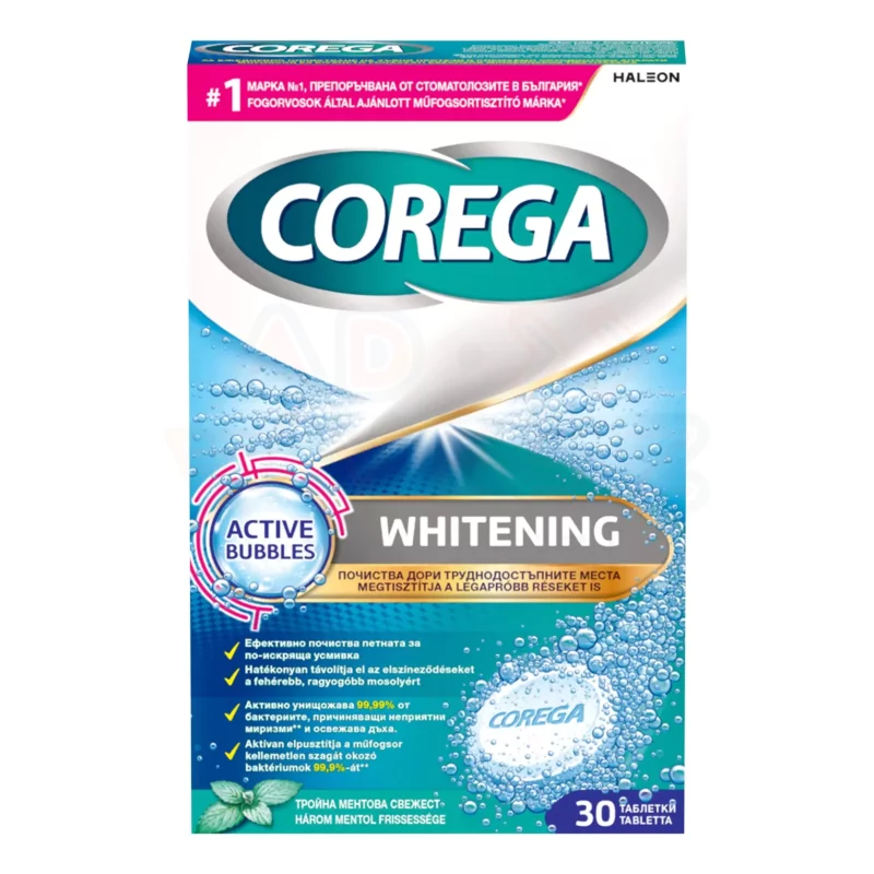 Corega Whitening antibakteriális hatású műfogsortisztító tabletta 30 db Kép