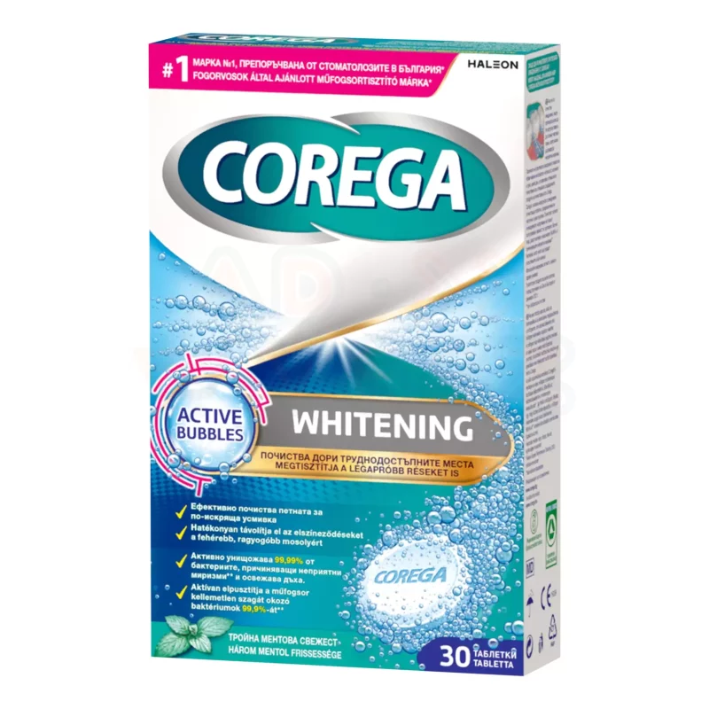 Corega Whitening antibakteriális hatású műfogsortisztító tabletta 30 db Kép
