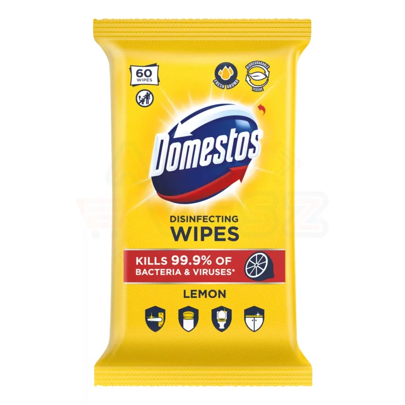 DOMESTOS fertőtlenítő törlőkendő 60 db Lemon Kép