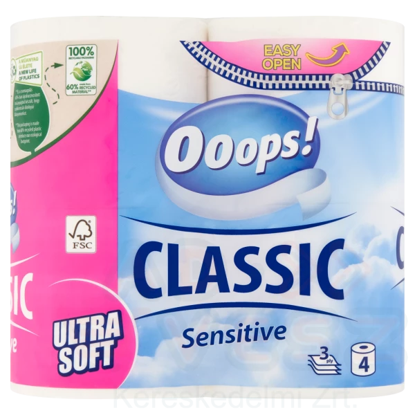 Ooops! Classic toalettpapír 4 tekercs 3 rétegű Sensitive Kép