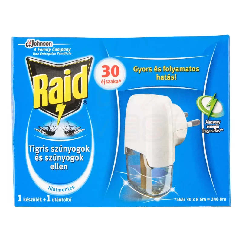 Raid® Elektromos szúnyogirtó készülék és utántöltő 21 ml illatmentes 30 éjszakás Kép
