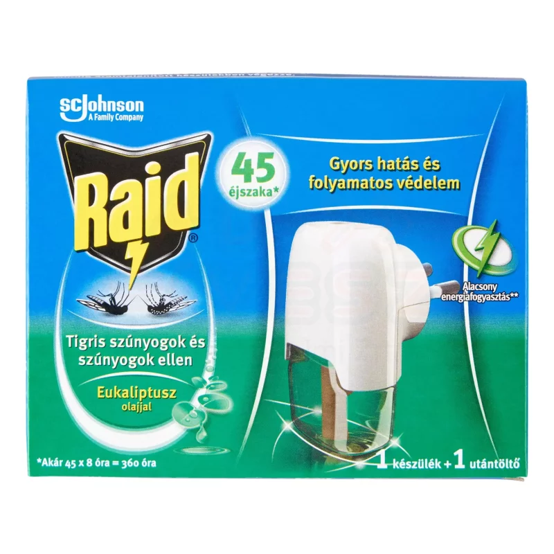 Raid® Elektromos szúnyogirtó készülék Eukaliptusz illattal 45 éjszakás 1 db +27 ml Kép