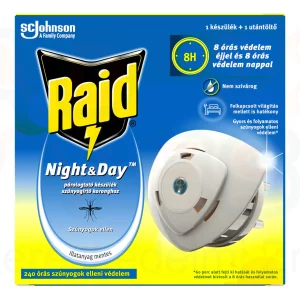 Raid® Night&Day szúnyog- és légyirtó korong készülék utántöltővel 240 órás