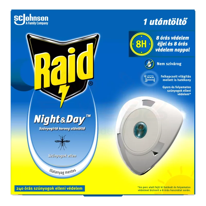 Raid® Night&Day szúnyog- és légyirtó korong készülékhez utántöltő 240 órás Kép