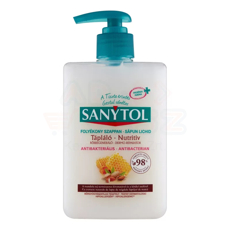 Sanytol Antibakteriális Folyékony Szappan Mandulatej és méhpempő 250 ml Kép