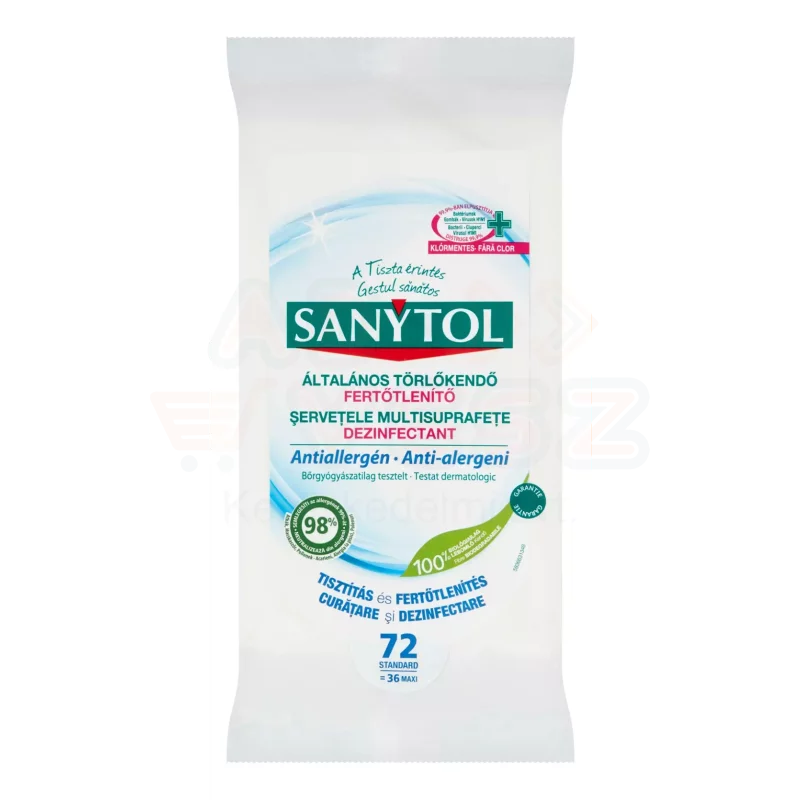 Sanytol Fertőtlenítő Tisztítókendő Antiallergén 72 db Kép