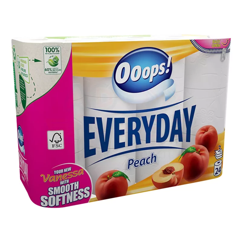 Ooops! Everyday (Vanessa) toalettpapír 3 rétegű 24 tekercs Barack Prémium Kép