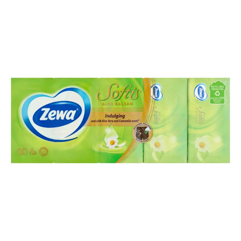 Zewa Softis papírzsebkendő 4 rétegű 10x9 db Aloe Balsam Kép