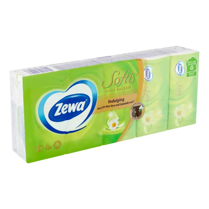 Zewa Softis papírzsebkendő 4 rétegű 10x9 db Aloe Balsam Kép