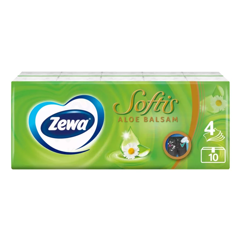 Zewa Softis papírzsebkendő 4 rétegű 10x9 db Aloe Balsam Kép