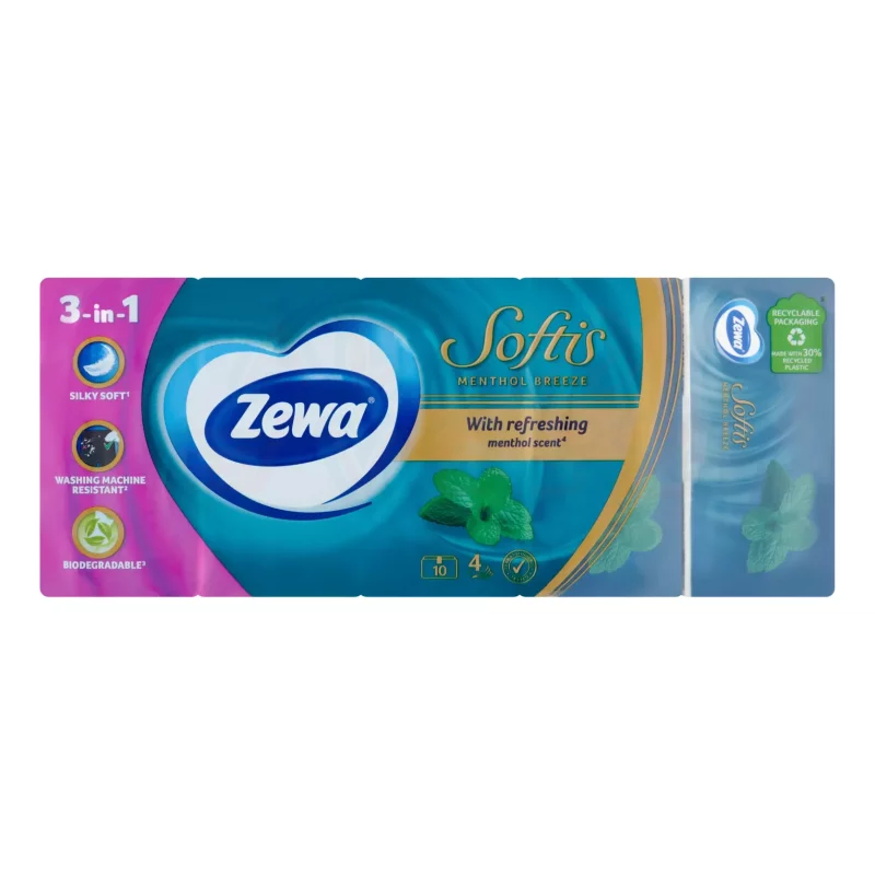 Zewa Softis papírzsebkendő 4 rétegű 10x9 db Menthol Breeze Kép