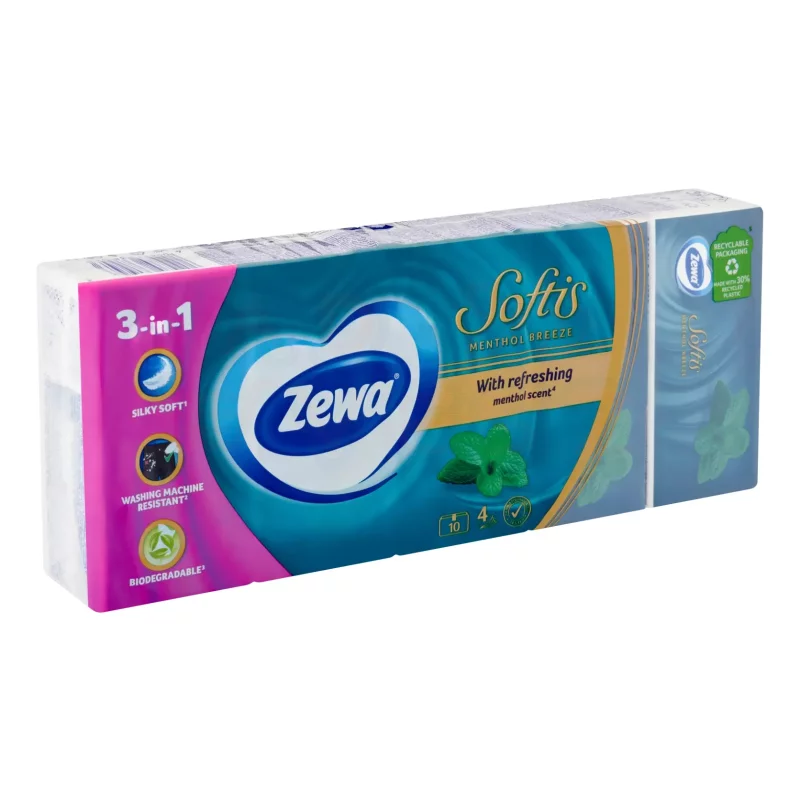 Zewa Softis papírzsebkendő 4 rétegű 10x9 db Menthol Breeze Kép