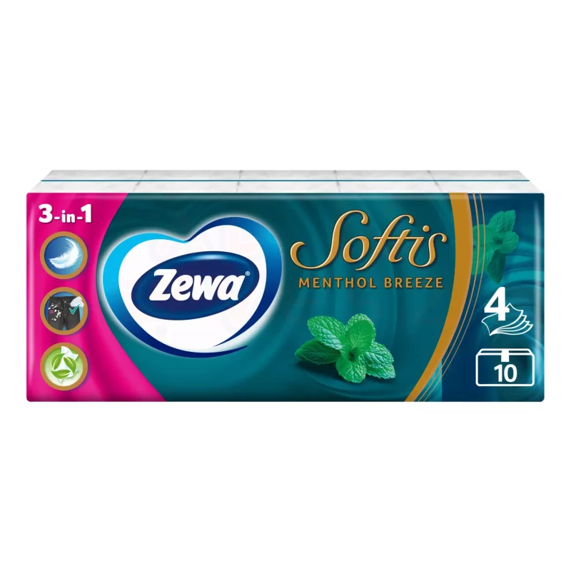 Zewa Softis papírzsebkendő 4 rétegű 10x9 db Menthol Breeze Kép