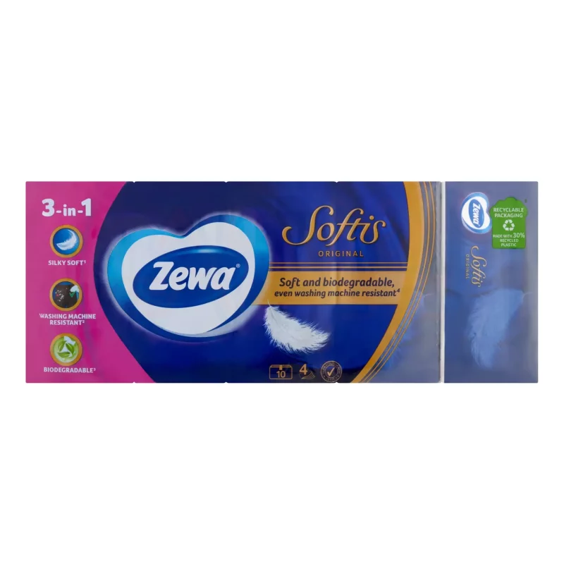 Zewa Softis papírzsebkendő 4 rétegű 10x9 db Classic Illatmentes Kép