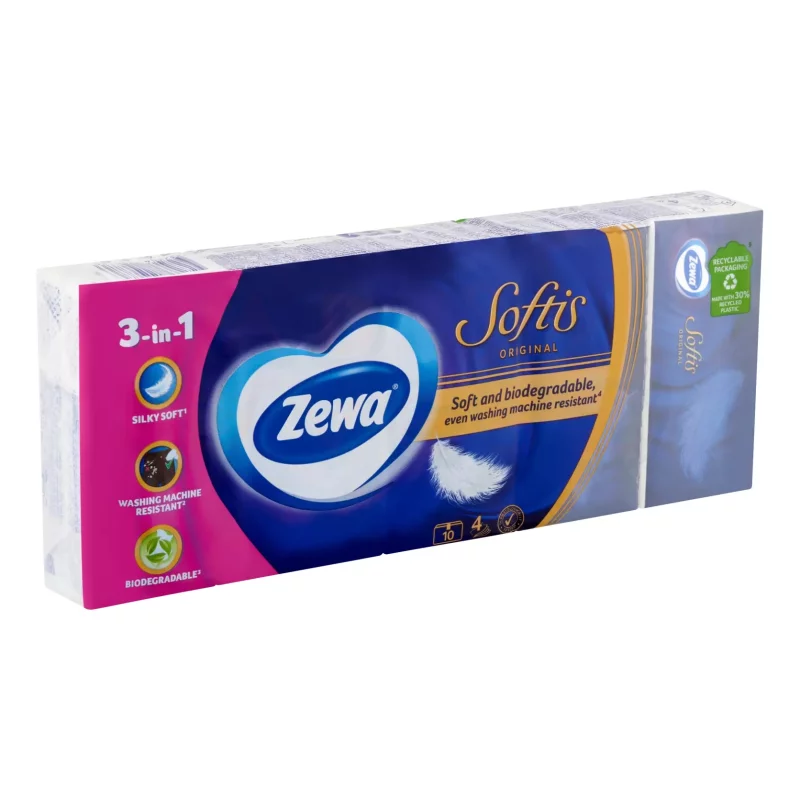 Zewa Softis papírzsebkendő 4 rétegű 10x9 db Classic Illatmentes Kép