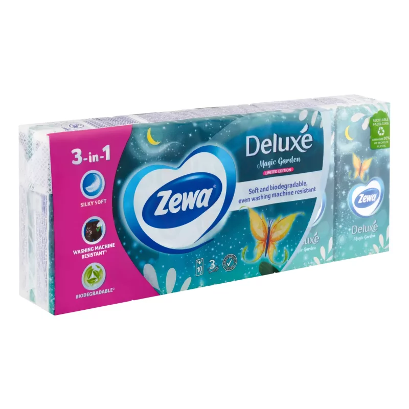Zewa Deluxe papírzsebkendő 3 rétegű 10x10 db illatmentes limitált kiadású Kép