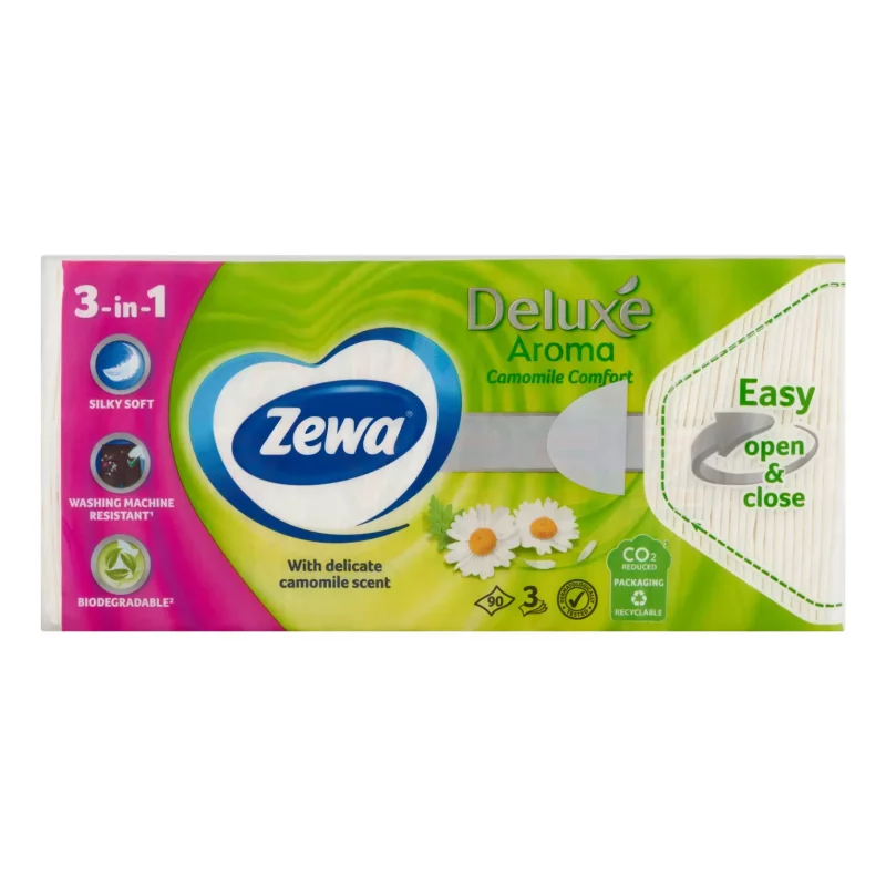 Zewa Deluxe papírzsebkendő 3 rétegű 90 db Camomile Comfort Kép