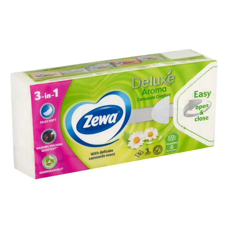 Zewa Deluxe papírzsebkendő 3 rétegű 90 db Camomile Comfort Kép