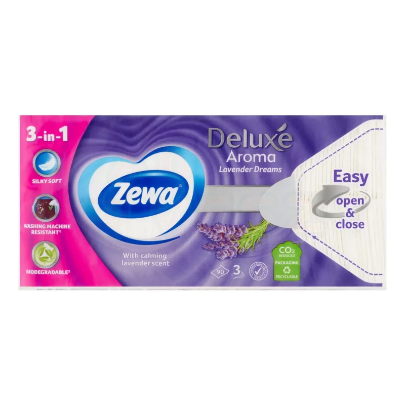 Zewa Deluxe papírzsebkendő 3 rétegű 90 db Lavender Dreams Kép
