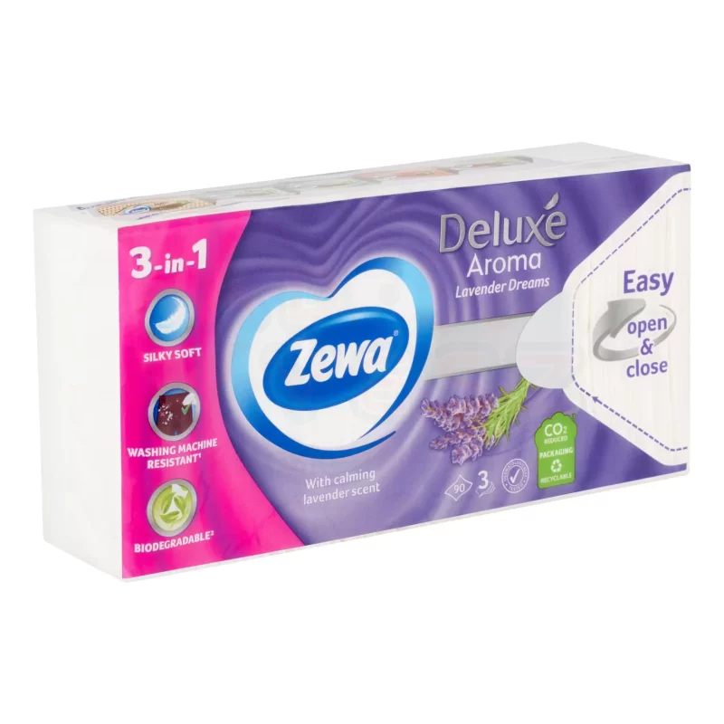Zewa Deluxe papírzsebkendő 3 rétegű 90 db Lavender Dreams Kép