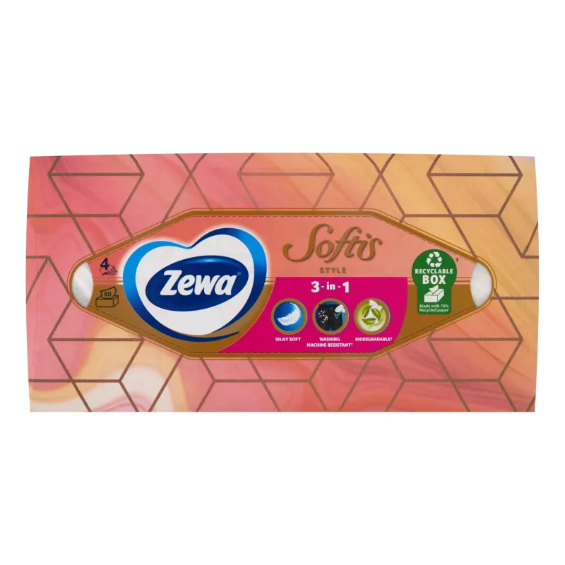 Zewa Softis papírzsebkendő 4 rétegű dobozos 80 db Style illatmentes Kép