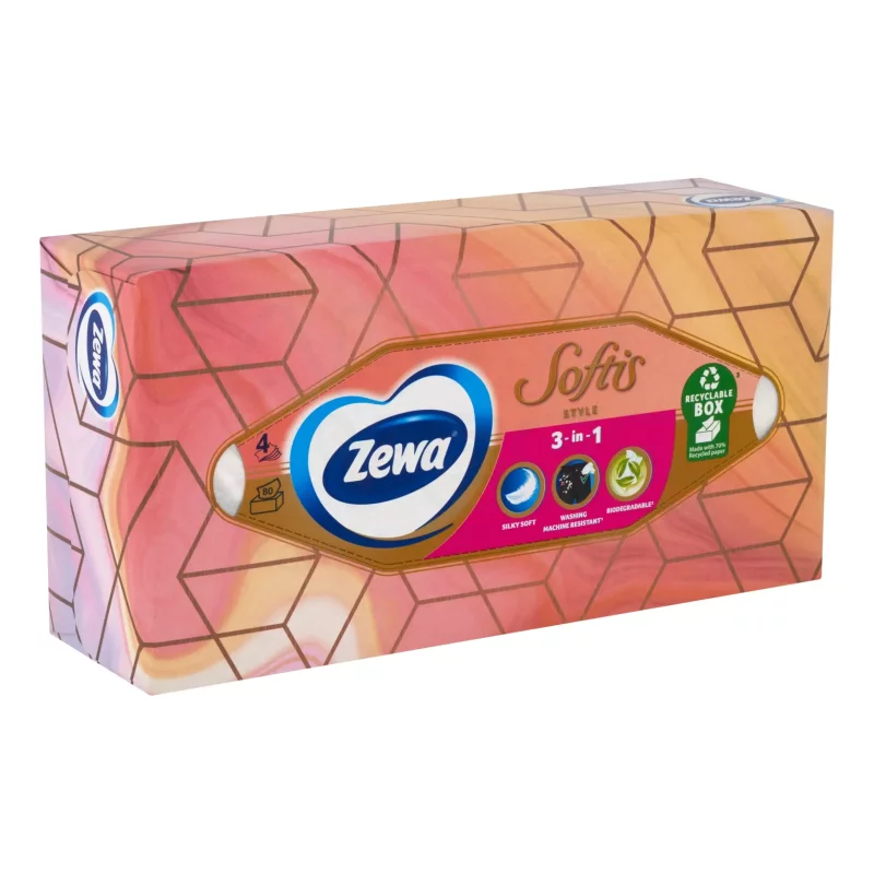 Zewa Softis papírzsebkendő 4 rétegű dobozos 80 db Style illatmentes Kép