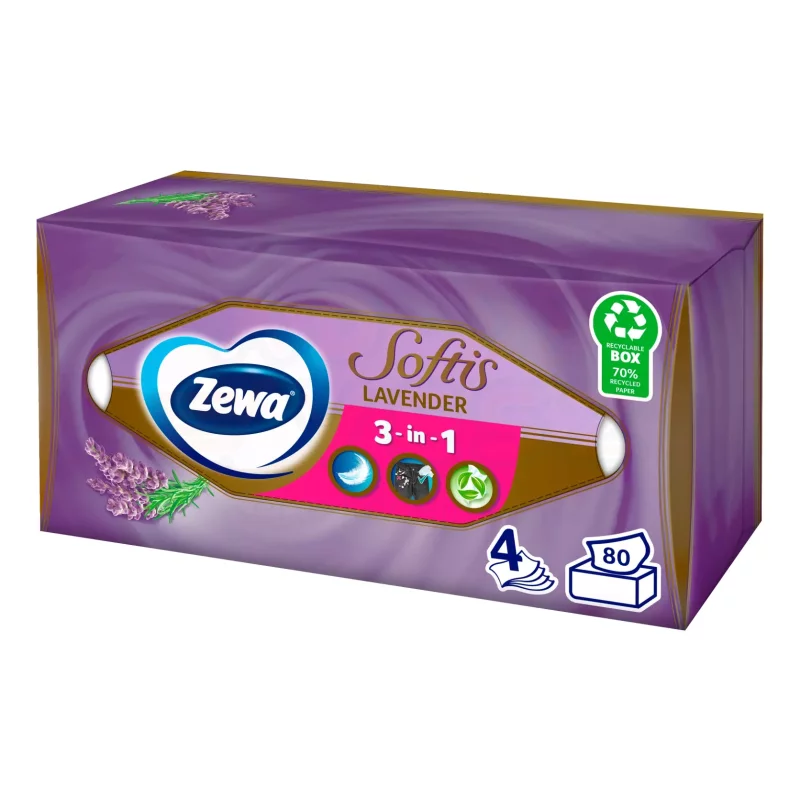 Zewa Softis papírzsebkendő 4 rétegű dobozos 80 db Levendula Kép