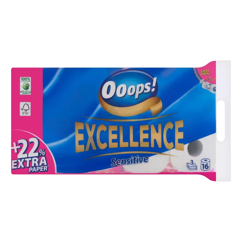 Ooops! Excellence toalettpapír 16 tekercs 3 rétegű Sensitive Kép