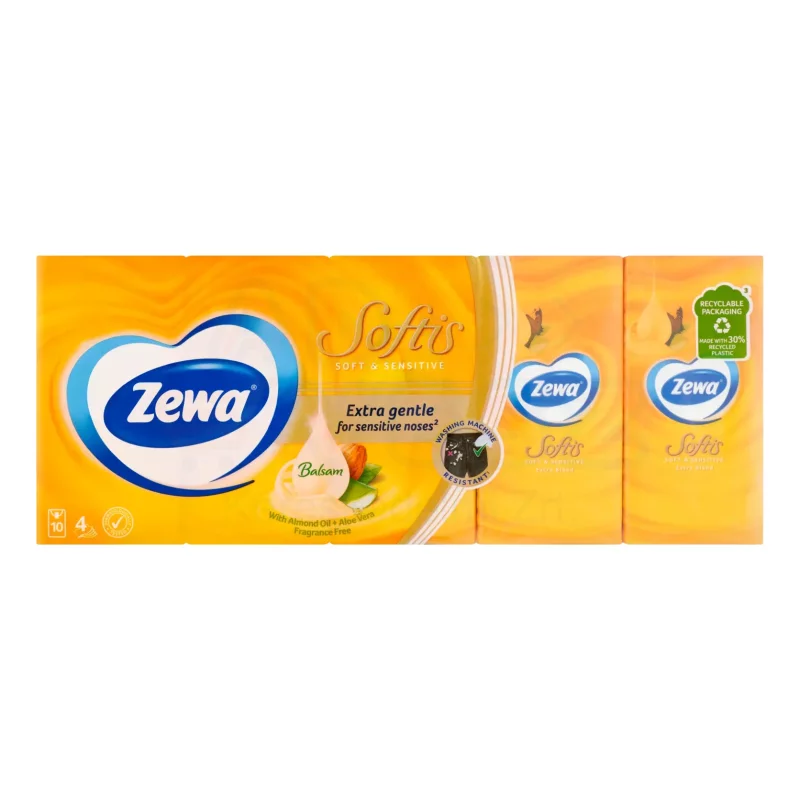 Zewa Softis papírzsebkendő 4 rétegű 10x9 db Soft&Sensitive Kép