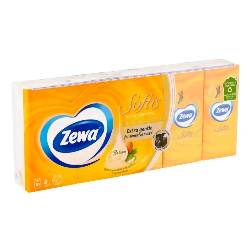Zewa Softis papírzsebkendő 4 rétegű 10x9 db Soft&Sensitive Kép