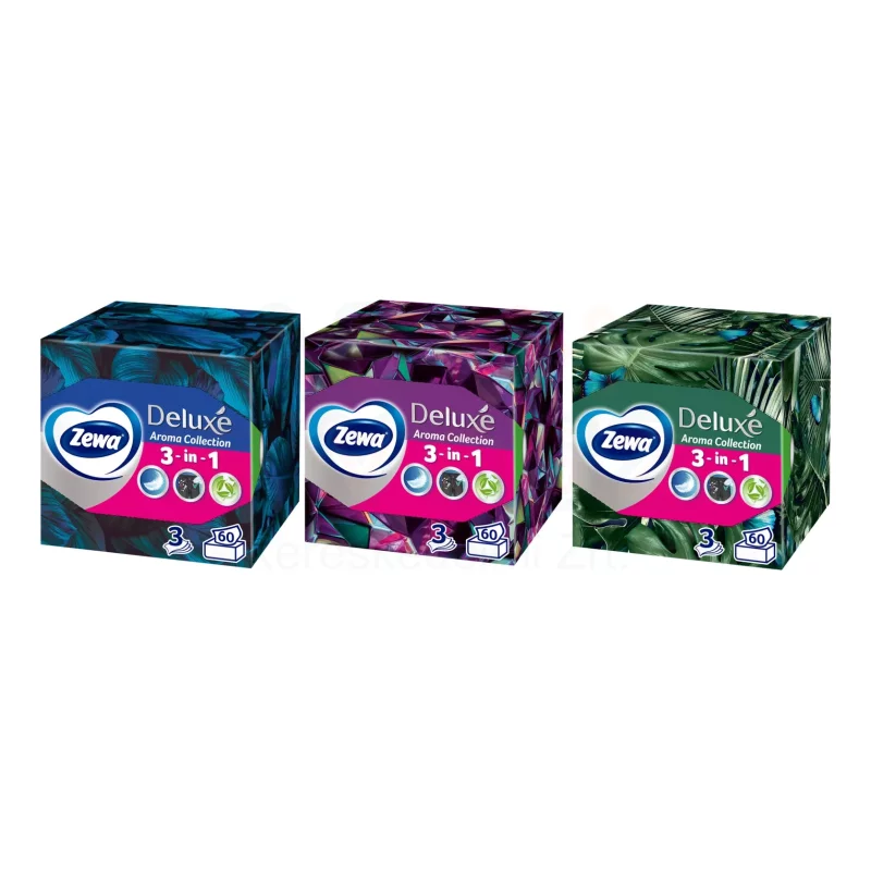 Zewa Deluxe papírzsebkendő 3 rétegű 60 db Aroma Collection - dobozos Kép