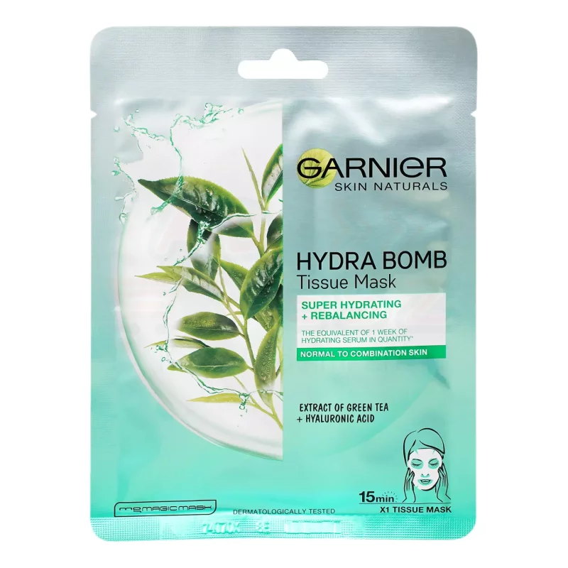 GARNIER Skin Naturals Textil Maszk Hydra Bomb - Zöld Tea 28 g Kép