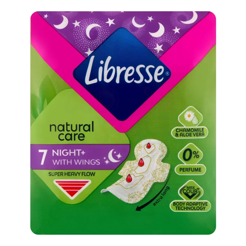 Libresse egészségügyi betét 7 db Maxi Night Wings Natural Care szárnyas Kép