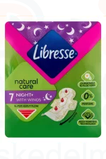 Libresse egészségügyi betét 7 db Maxi Night Wings Natural Care szárnyas Kép