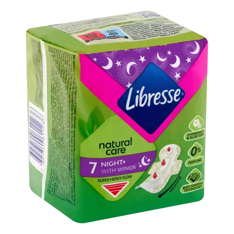 Libresse egészségügyi betét 7 db Maxi Night Wings Natural Care szárnyas Kép