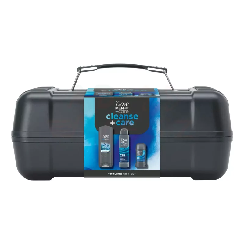 Dove Men+Care Clean Comfort ajándékcsomag szerszámosládával (tusfürdő&deo&stift) 2025 Kép
