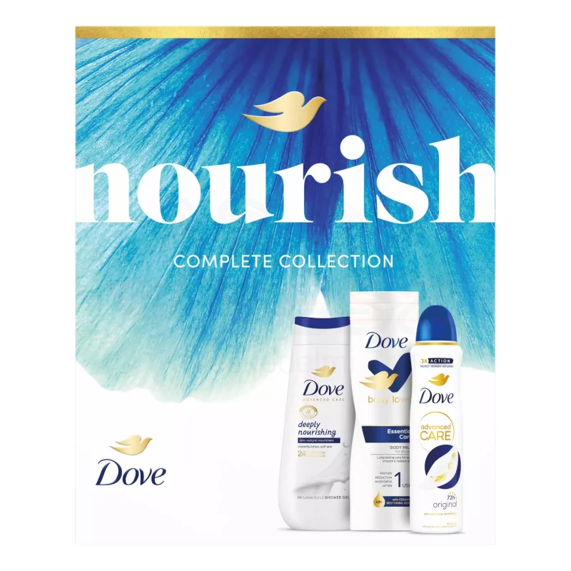 DOVE Nourish ajándékcsomag KÉK (tusfürdő&deo&testápoló) 2025 Kép
