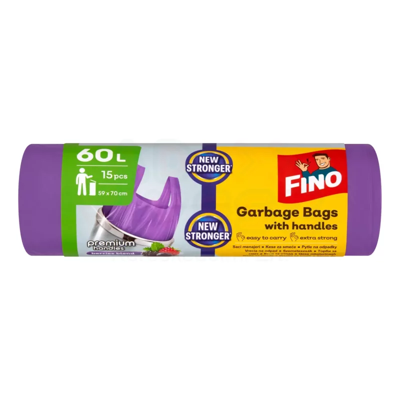 FINO Premium Köthető füles szemeteszsák 60 L/ 15 db Erdei gyümölcs Kép