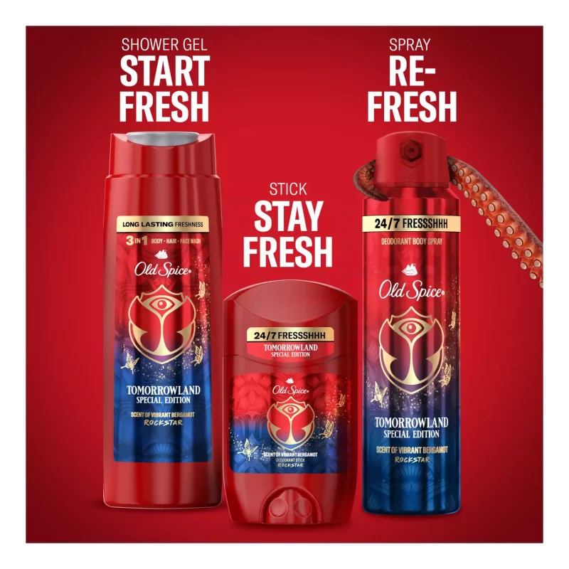 Old Spice TomorrowLand Rockstar ajándékcsomag (deo spray&stift&tusfürdő) 2025 Kép