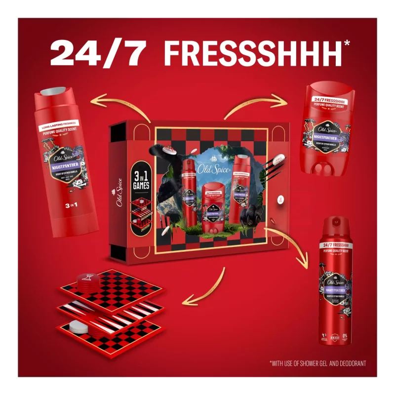 Old Spice NightPanther Játékdoboz (deo stift&deo spray&tusfürdő) 2025 Kép
