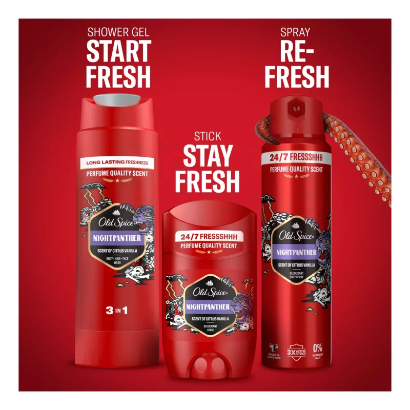 Old Spice NightPanther Játékdoboz (deo stift&deo spray&tusfürdő) 2025 Kép