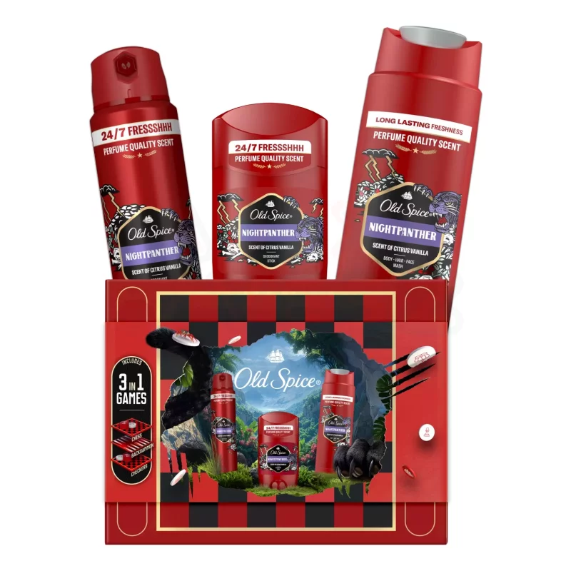 Old Spice NightPanther Játékdoboz (deo stift&deo spray&tusfürdő) 2025 Kép