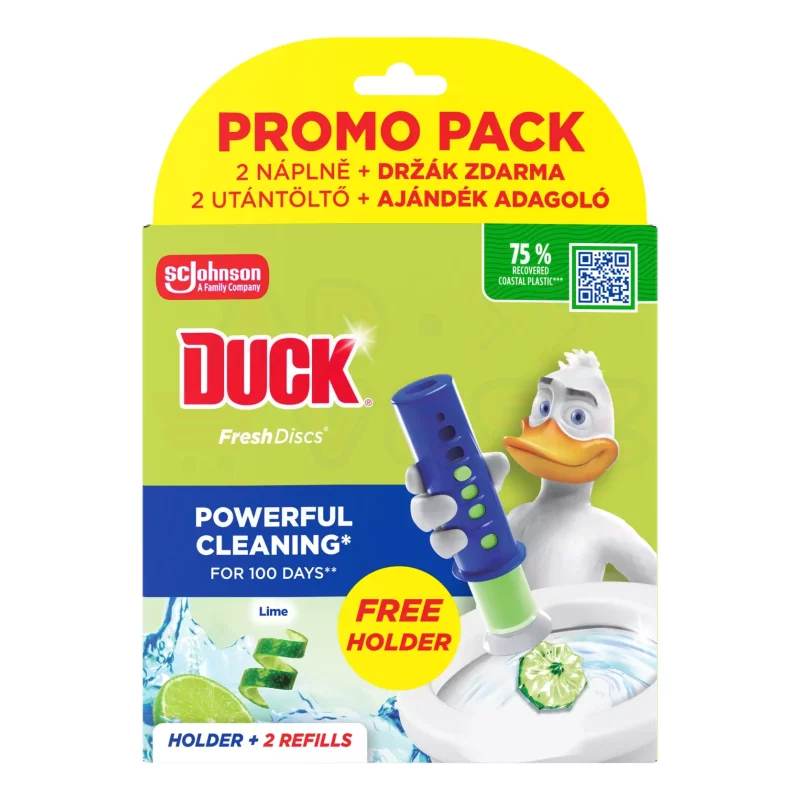 Duck® Fresh Discs zselés WC-öblítő korong utántöltő 2x36 ml Lime Ajándék adagolóval Kép
